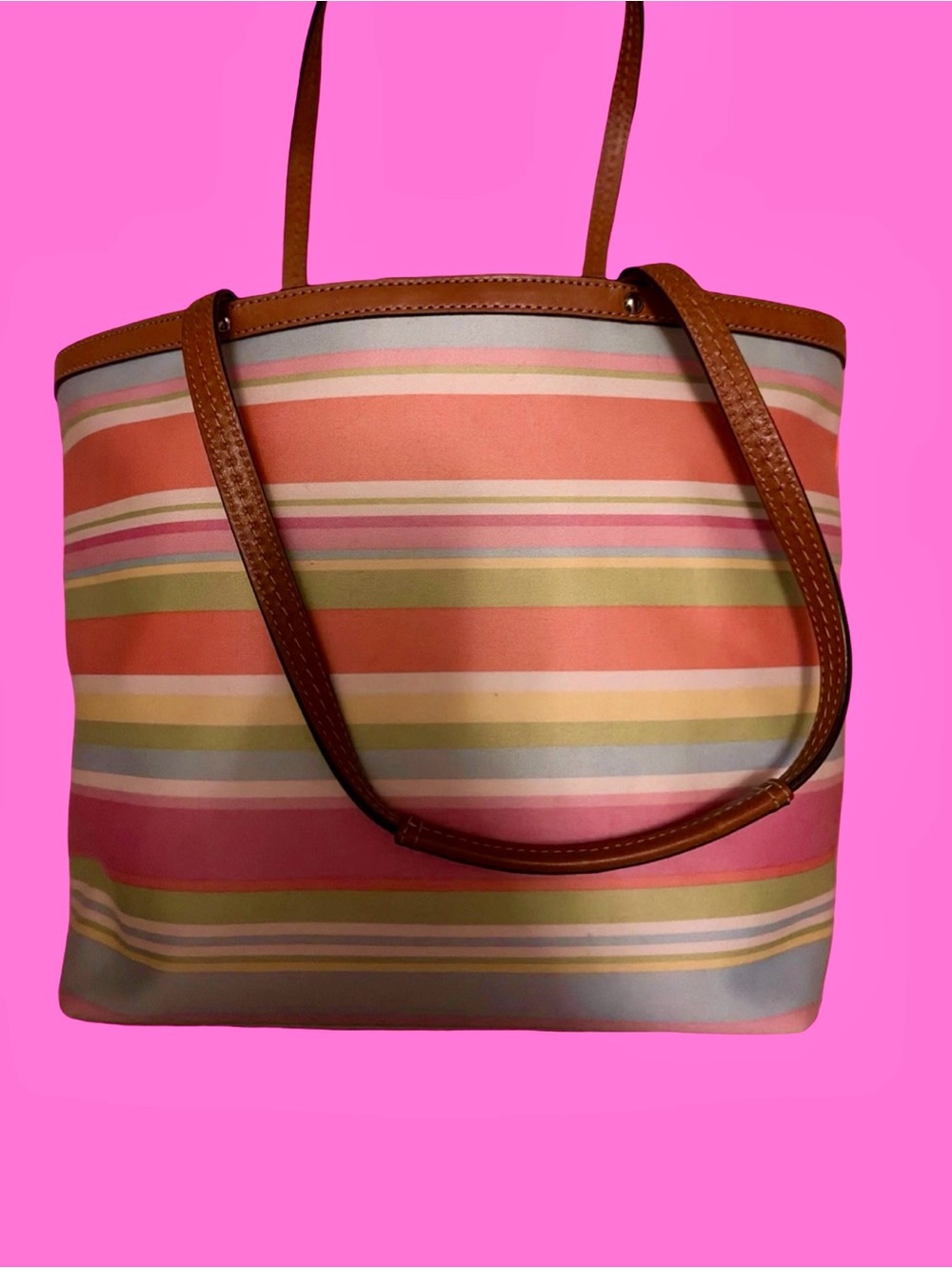 Coach Hampton Pastel Stripe Reversible Graffiti Canvas Purse Tote Bag Y2K - Picture 4 of 4